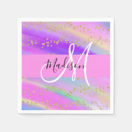 Servilleta De Papel Monograma de Purpurina de oro del arcoiris de Unic