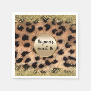 Servilleta De Papel Monograma de Purpurina de oro Leopardo Cheetah Ani