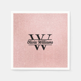 Servilleta De Papel Monograma de Purpurina de oro Rosa | Girly Modern