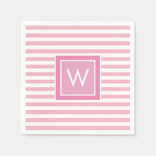 Servilleta De Papel Monograma de raya rosa y blanca elegante