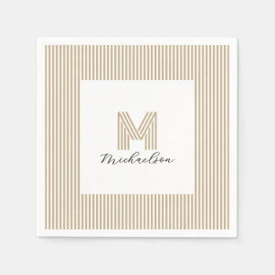 Servilleta De Papel Monograma de rayas doradas minimalistas modernas