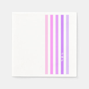Servilleta De Papel Monograma de rayas verticales moradas y rosadas