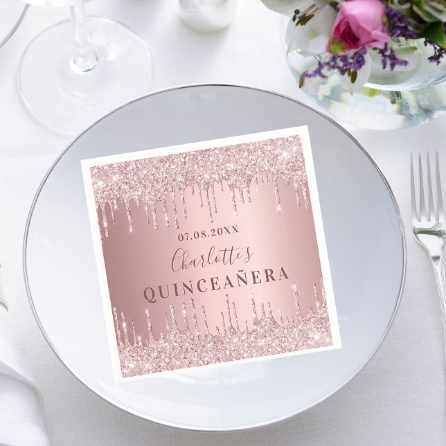 Servilleta De Papel Monograma de rosa con polvo rosa Quinceanera (Subido por el creador)