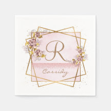 Monograma de rosa elegante con brillo de oro rosa