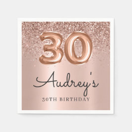 Servilleta De Papel Monograma de Rosa Purpurina de oro con 30 años