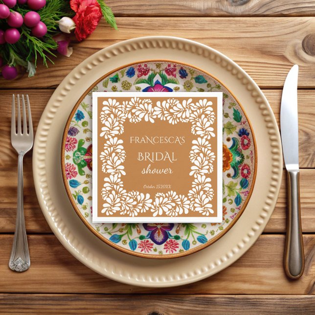 Servilleta De Papel Monograma de talavera terracota de México con duch (Mexican talavera terracotta bridal shower monogrammed printed napkins template personalized decor)