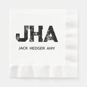 SERVILLETA DE PAPEL MONOGRAMA DE TRES LETRAS NEGRO MINIMALISTA NOMBRE