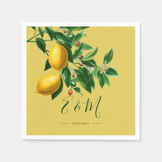 Servilleta De Papel Monograma de verano amarillo verde botánico Lemons (Anverso)