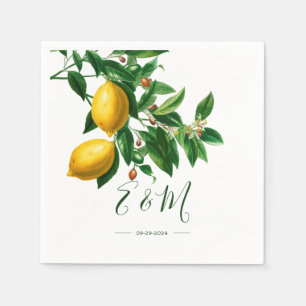 Servilleta De Papel Monograma de Verano Blanco Verde Botánico Lemones