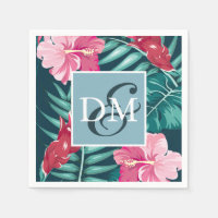 Monograma de verano Diseño de flores exóticas