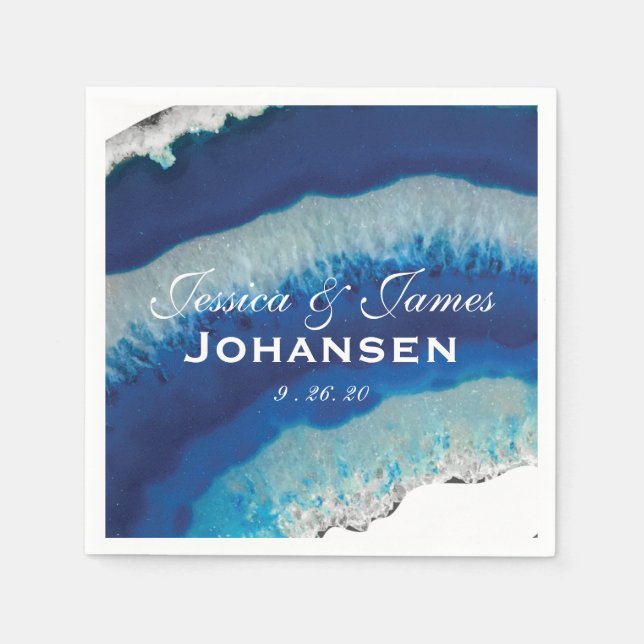 Servilleta De Papel Monograma del Boda azul de la marina | Agar (Anverso)