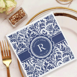 Servilleta De Papel Monograma del Boda azul y blanco William Morris
