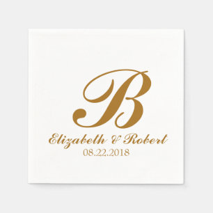 Servilleta De Papel Monograma del Boda blanco dorado
