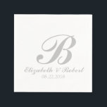 Servilleta De Papel Monograma del Boda blanco grisáceo deslizante<br><div class="desc">Toallas personalizadas de papel monograma para bodas y eventos relacionados. Personalice este elegante accesorio de boda con los nombres de la novia y del novio,  la fecha del boda,  la inicial o cualquier cosa que desee. Sencillo y elegante texto de escritura en negro sobre fondo blanco.</div>