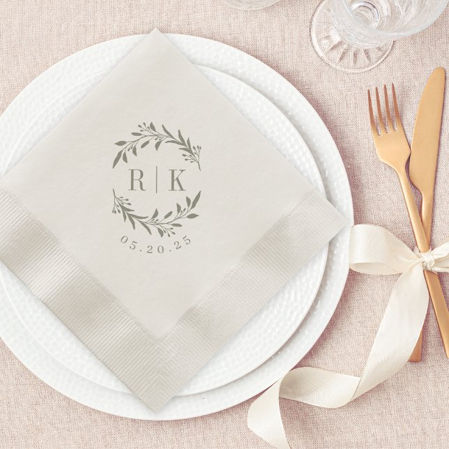 Servilleta De Papel Monograma del Boda de guirnaldas botánicas rustica (Subido por el creador)