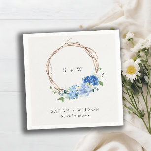 Servilleta De Papel Monograma del Boda de guirnaldas de madera azul vi