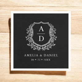 Servilleta De Papel Monograma del Boda del Escudo blanco negro floral