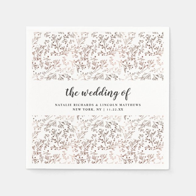 Servilleta De Papel Monograma del Boda del Relieve metalizado de cobre (Anverso)