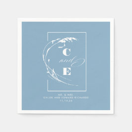 Servilleta De Papel Monograma del Boda moderno azul turbio
