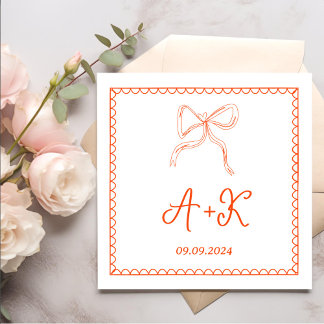 Servilleta De Papel Monograma del Boda Naranja francés de mano dibujad