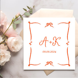 Servilleta De Papel Monograma del Boda Naranja francés de mano dibujad