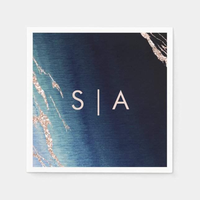 Servilleta De Papel Monograma del Boda Ombre Azul de la Marina y el Ag (Anverso)