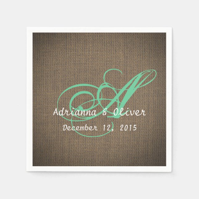 Servilleta De Papel Monograma del Boda Rústico Burlap (Anverso)