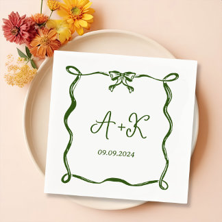 Servilleta De Papel Monograma del Boda verde francés dibujado a mano