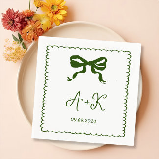 Servilleta De Papel Monograma del Boda verde francés dibujado a mano