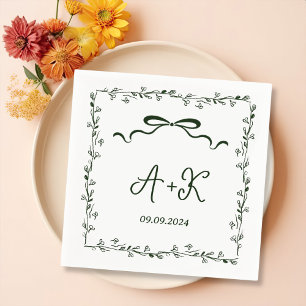 Servilleta De Papel Monograma del Boda verde francés dibujado a mano