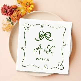 Servilleta De Papel Monograma del Boda verde francés dibujado a mano