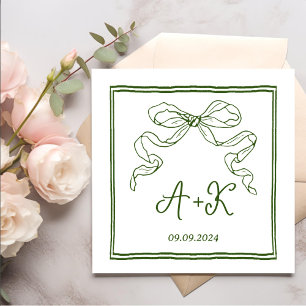 Servilleta De Papel Monograma del Boda verde francés dibujado a mano
