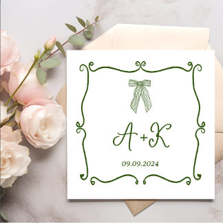 Servilleta De Papel Monograma del Boda verde francés dibujado a mano