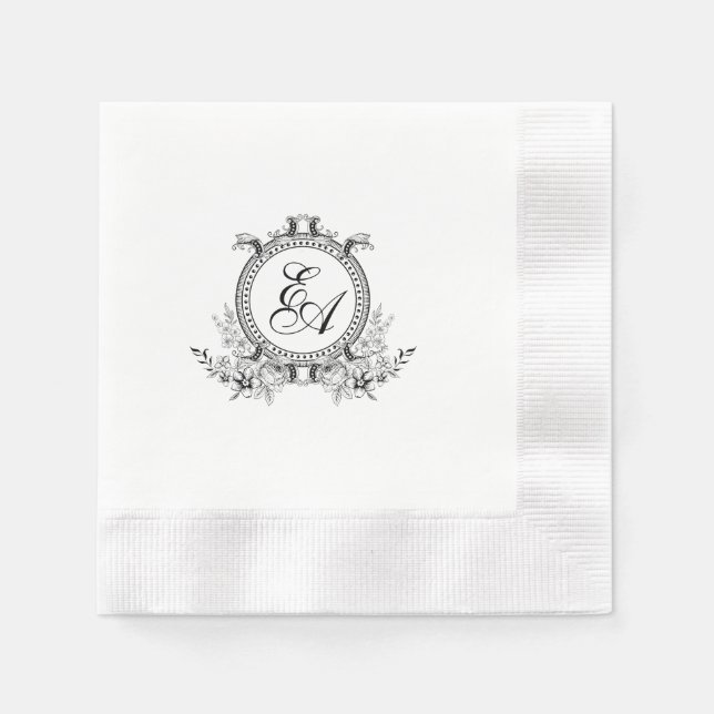 Servilleta De Papel Monograma del Escudo blanco negro de leafía (Anverso)