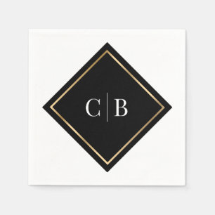 Servilleta De Papel Monograma del marco dorado blanco negro