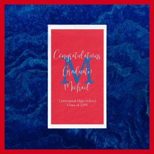 Servilleta De Papel Monograma del partido de graduación azul rojo