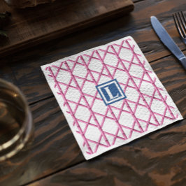 Servilleta De Papel Monograma del patrón de bambú de la marina rosada 