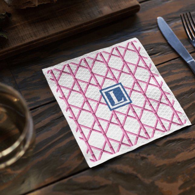 Servilleta De Papel Monograma del patrón de bambú de la marina rosada  (Subido por el creador)
