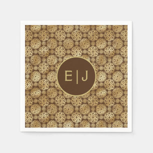 Servilleta De Papel Monograma del patrón de Dahlias de estilo marrón y