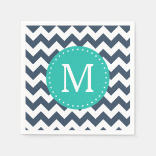 Servilleta De Papel Monograma del Personalizado Naval Azul y Verde Ver