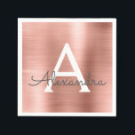Servilleta De Papel Monograma del Relieve metalizado de oro rosa de la<br><div class="desc">Relieve metalizado Rosa Rosa Gold Faux Girly Acero inoxidable Elegante Monograma Nápoles de fiesta de cumpleaños. Las servilletas de esta fiesta de cumpleaños se pueden personalizar para incluir su nombre inicial y de pila.</div>