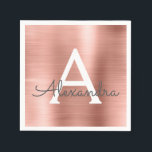 Servilleta De Papel Monograma del Relieve metalizado de oro rosa de la<br><div class="desc">Relieve metalizado Rosa Rosa Gold Faux Girly Acero inoxidable Elegante Monograma Nápoles de fiesta de cumpleaños. Las servilletas de esta fiesta de cumpleaños se pueden personalizar para incluir su nombre inicial y de pila.</div>