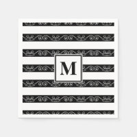 Monograma Diseño rayado blanco negro