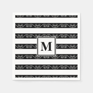 Servilleta De Papel Monograma Diseño rayado blanco negro