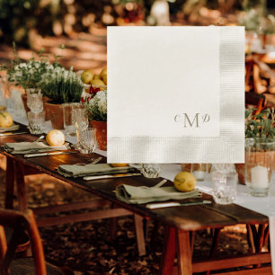 Servilleta De Papel Monograma Dorado Boda Crema Acuñada Elegante