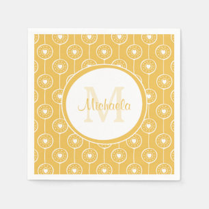 Servilleta De Papel Monograma elegante amarillo y blanco con nombre