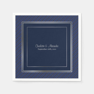 Servilleta De Papel Monograma Elegante Bodas Azul Oscuro Borde Platead