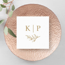 Servilleta De Papel Monograma elegante de boda con hojas verdes