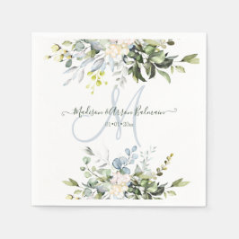 Servilleta De Papel Monograma elegante de eucalipto de goma azul acuar