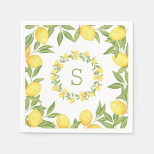 Servilleta De Papel Monograma Elegante de Limones y Verdor